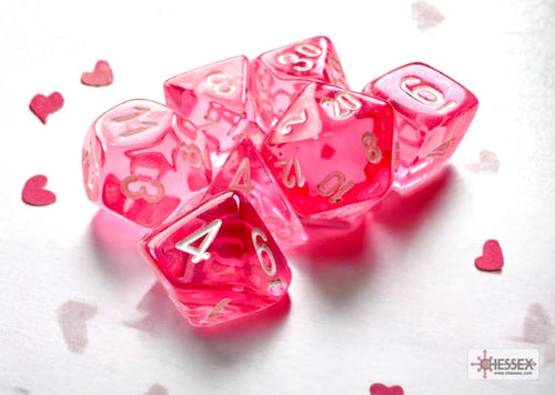 Translucent™ – Mini-Polyhedral Pink w/white 7-Die Set