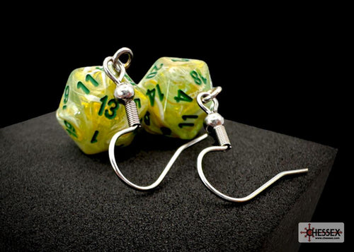 Chessex Hook Earrings Pair Marble Green Mini D20