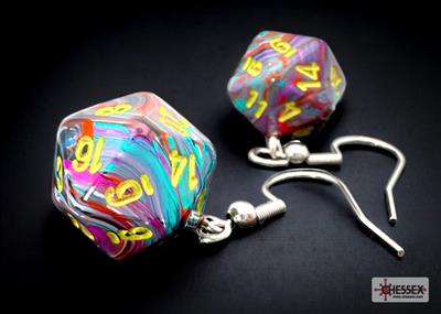 Chessex Hook Earrings Pair Festive Mosaic Mini D20