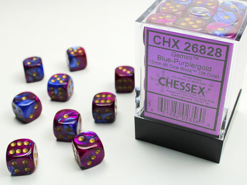 Gemini™ - 12mm d6 Blue-Purple w/gold Dice Block