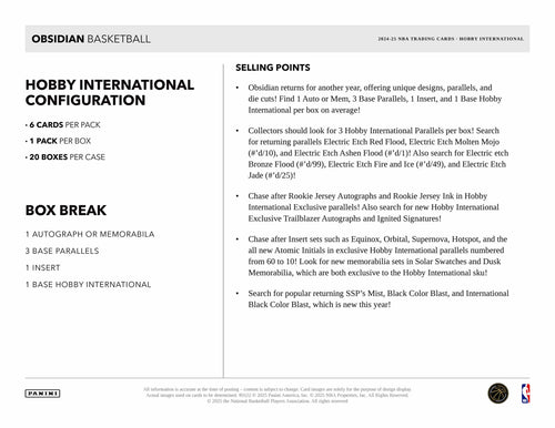 Panini Obsidian Basketball 2024/25 - International Hobby Box