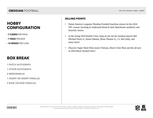 Panini Obsidian NFL Football 2024 - Hobby Box