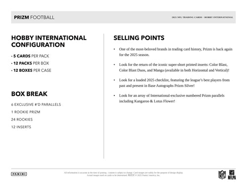 Panini Prizm Football 2025 - International Hobby Box