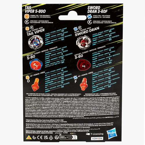 Beyblade X - Tail Viper 5-80O & Sword Dran 3-60F Duel Pack