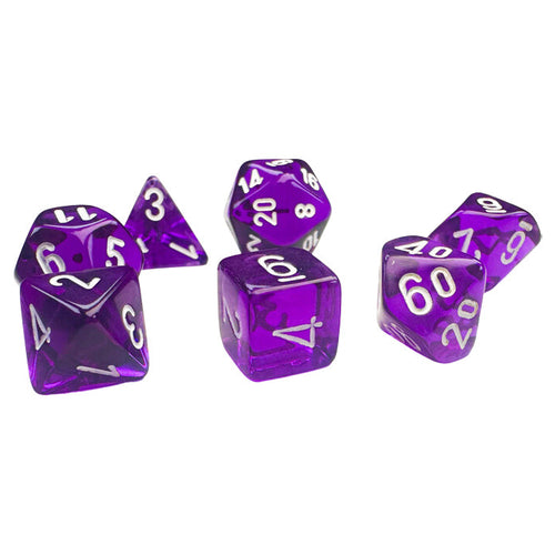 Translucent™ – Mini-Polyhedral Purple w/white 7-Die Set