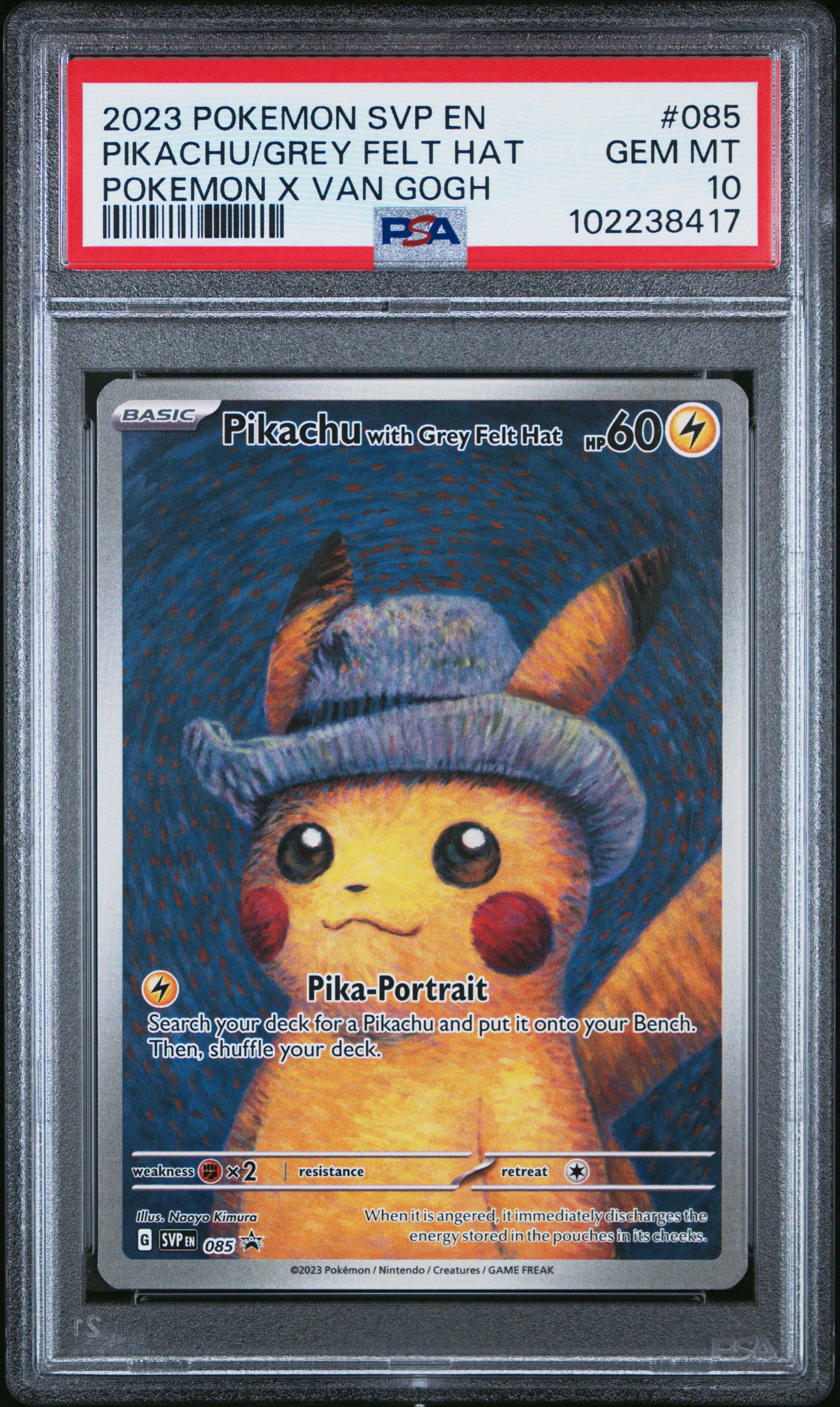 Pikachu With Grey Felt Hat #085 [Pokemon X Van Gogh] PSA 10 [Black