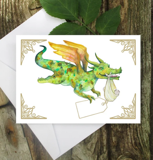 Postkort: Baby Dragon Delivery (med kuvert)