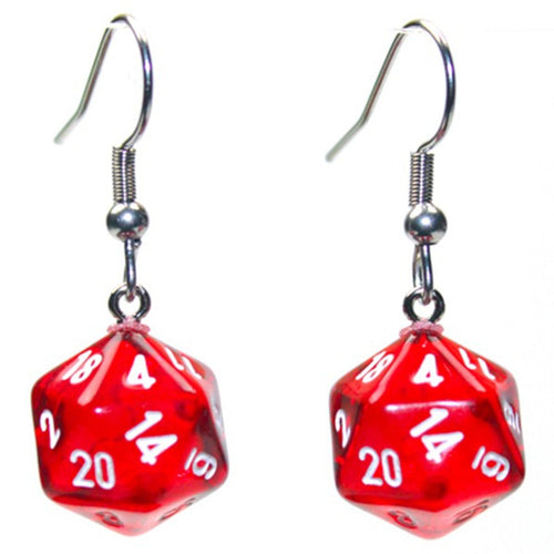 Chessex Hook Earrings Pair Translucent Red Mini D20