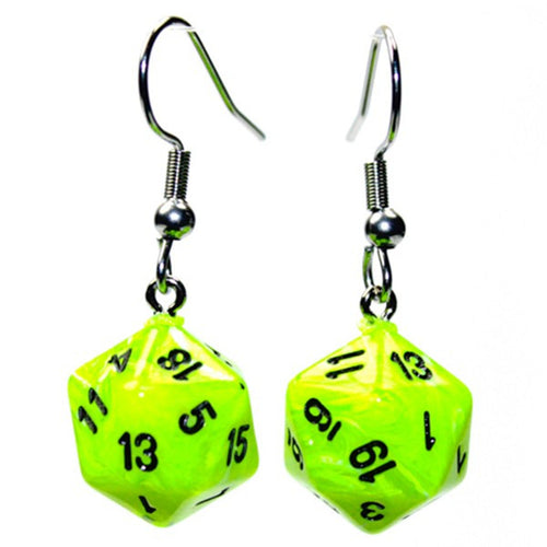 Chessex Hook Earrings Pair Vortex Bright Green Mini D20