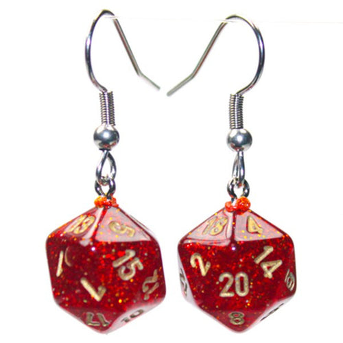 Chessex Hook Earrings Pair Glitter Ruby Mini D20