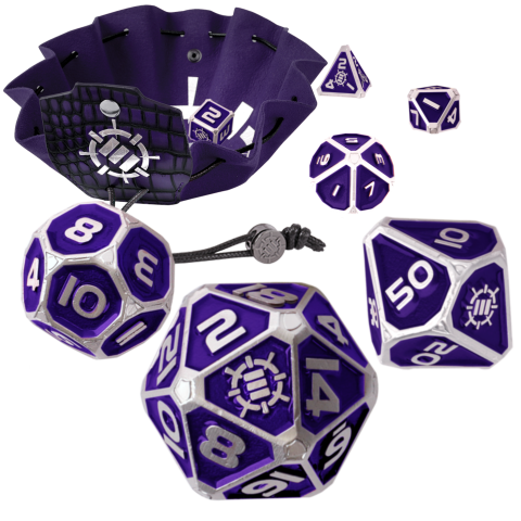 Enhance Metal Dice Set with Dice Bag (Collectors Edition Purple) (Polyhedral Set)