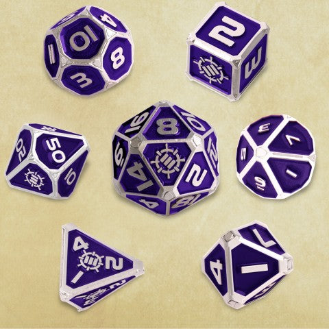 Enhance Metal Dice Set with Dice Bag (Collectors Edition Purple) (Polyhedral Set)