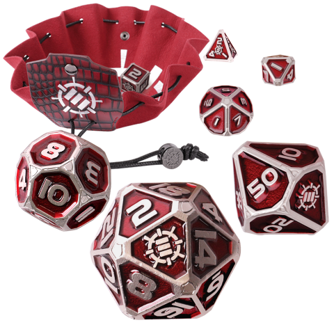 Enhance Metal Dice Set with Dice Bag (Collectors Edition Red) (Polyhedral Set)