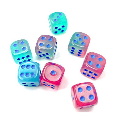 Gemini™ - 12mm d6 Gel Green-Pink/blue Luminary Dice Block