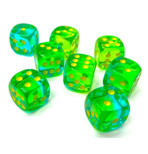 Gemini™ - 12mm d6 Translucent Green-Teal/yellow Dice Block