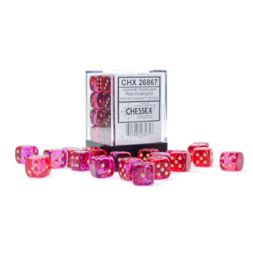 Gemini™ - 12mm d6 Translucent Red-Violet/gold Dice Block