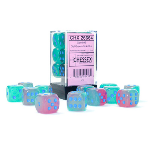 Gemini™ – 16 mm d6 Gel Green-Pink/blue Luminary Dice Block