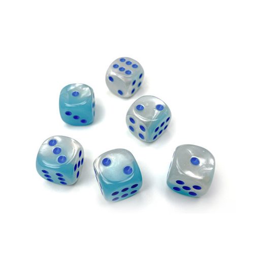 Gemini™ – 16 mm d6 Pearl Turquoise-White/blue Luminary Dice Block