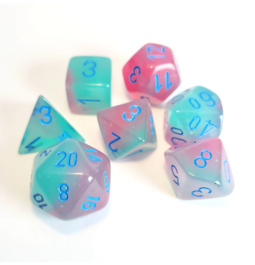 Gemini - Polyhedral Gel Green-Pink/blue Luminary 7-Die Set