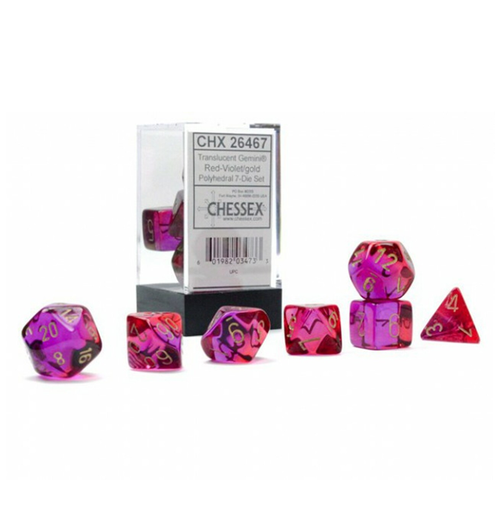 Gemini - Polyhedral Translucent Red-Violet/gold 7-Die Set