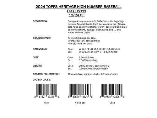 Topps Heritage High Number Baseball 2024 - Hobby Box