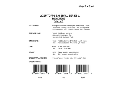 Topps MLB Baseball Series 1 2025 - Mega Box