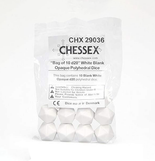 Opaque: Polyhedral - 10x White Blank 20-sided dice
