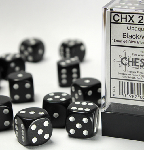 Opaque – 16mm d6 Black w/white Dice Block™