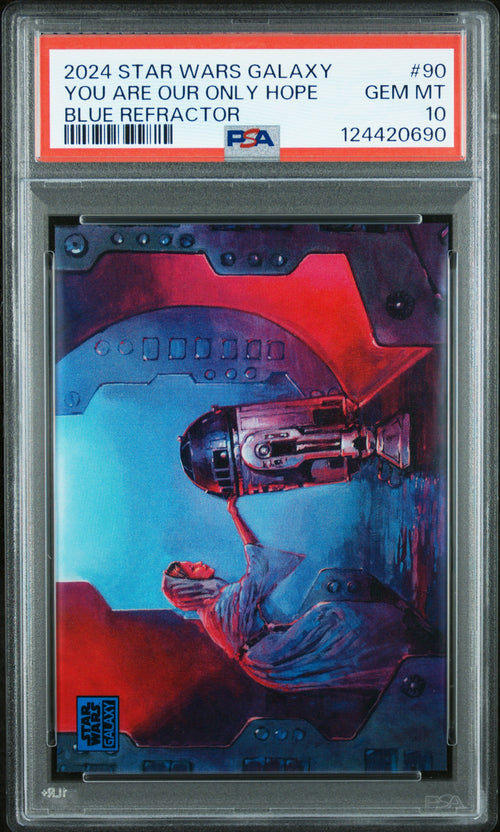 You Are Our Only Hope #90 Blue Refractor Topps Chrome Star Wars Galaxy 2024 PSA 10