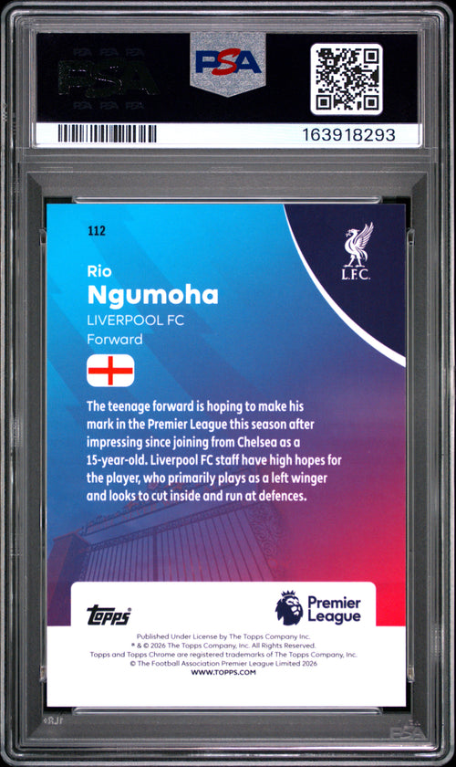 Rio Ngumoha #112 Pineapple Blast Refractor Topps Chrome Premier League 2025-2026 PSA 10