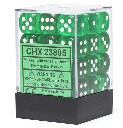 Translucent – 12mm d6 Green w/white Dice Block™