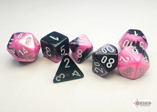 Gemini™ – Mini-Polyhedral Black-Pink w/white 7-Die Set