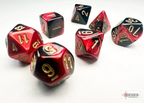 Gemini™ – Mini-Polyhedral Black-Red w/gold 7-Die Set