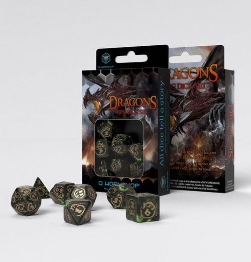 Dragons: Dice Set - Bottle Green & Gold