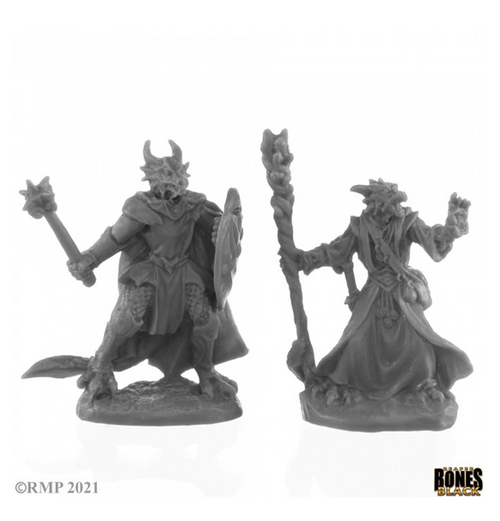 Reaper Bones Black - Dragonfolk Wizard and Cleric