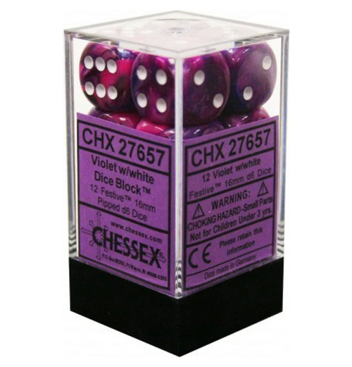 Festive™ – 16mm d6 Violet w/white Dice Block