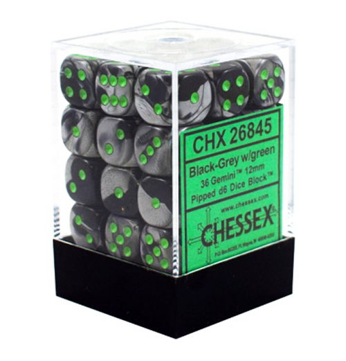Gemini™ - 12mm d6 Black-Grey w/green Dice Block