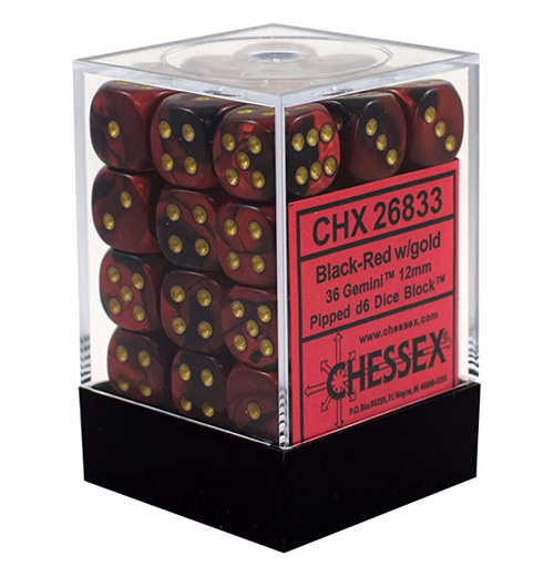 Gemini™ - 12mm d6 Black-Red w/gold Dice Block