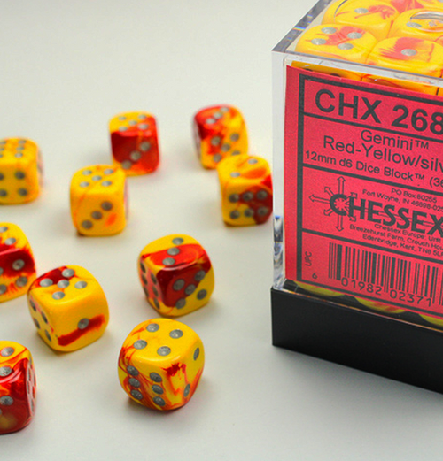 Germini™ – 12mm d6 Red-Yellow w/silver Dice Block™