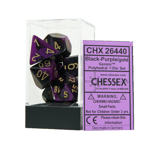 Gemini™ – Polyhedral Black-Purple w/gold 7-Die Set