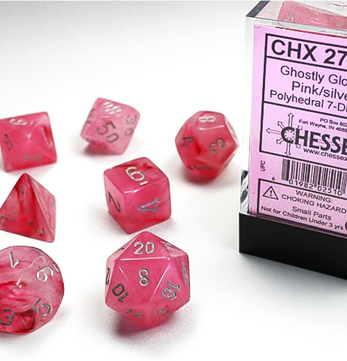 Ghostly Glow™ – Polyhedral Pink w/silver 7-Die Set