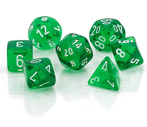 Translucent™ – Mini-Polyhedral Green w/white 7-Die Set