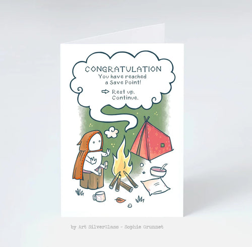 Fødselsdagskort: You have reached a Save Point (med kuvert)