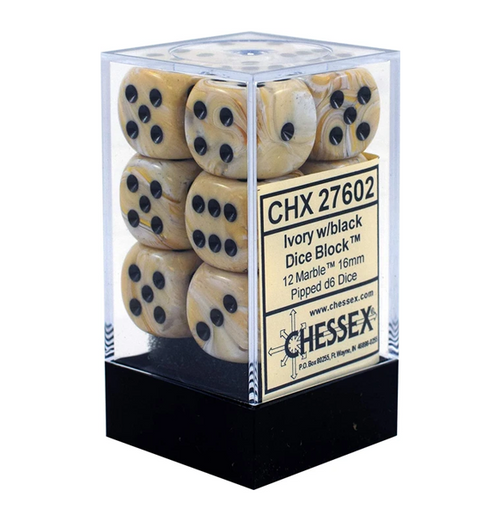 Marble™ – 16mm d6 Ivory w/black Dice Block