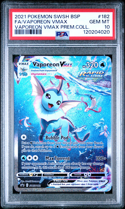 Vaporeon VMAX #182 Prem.coll. Pokemon Swsh Black Star Promo 2021 PSA 10