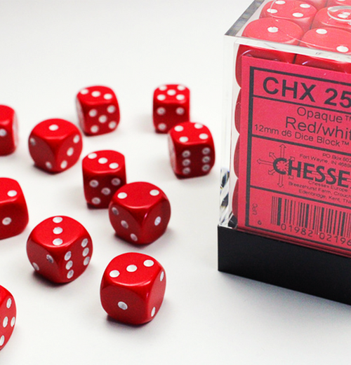 Opaque – 12mm d6 Red w/white Dice Block™