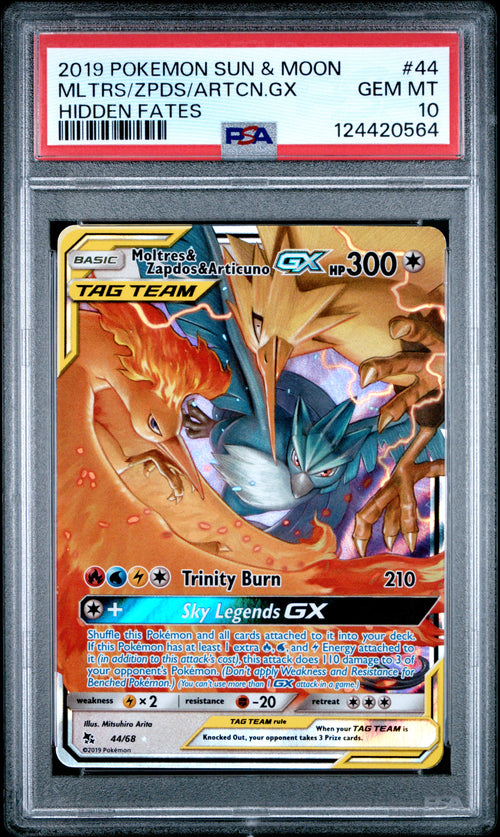 Moltres, Zapdos & Articuno gx #44 Hidden Fates Pokemon Sun & Moon 2019 PSA 10