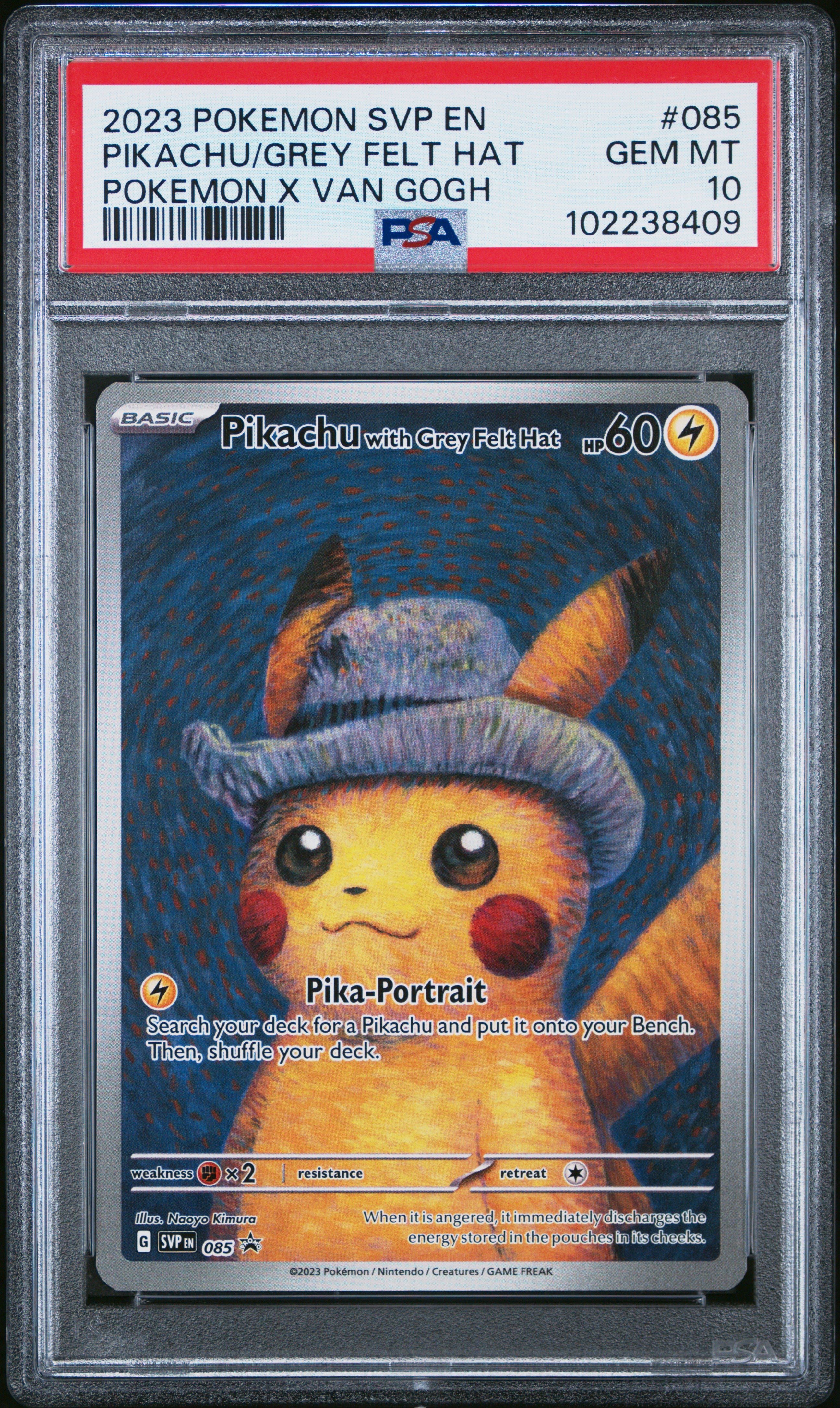 Pikachu With Grey Felt Hat #085 [Pokemon X Van Gogh] PSA 10 [Black