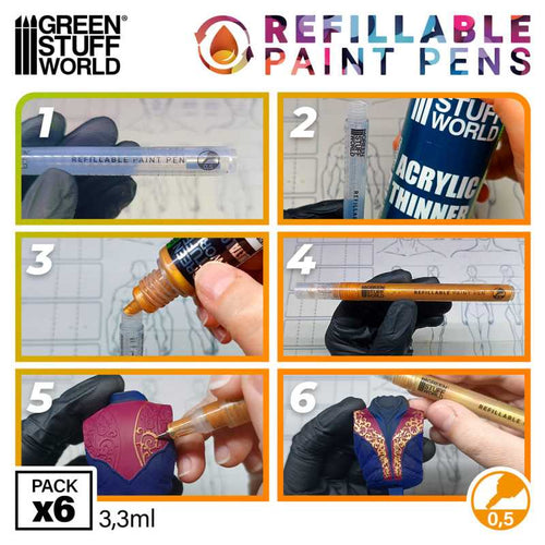 Green Stuff World: Refillable Paint Pen 0.5mm (6 Stk)