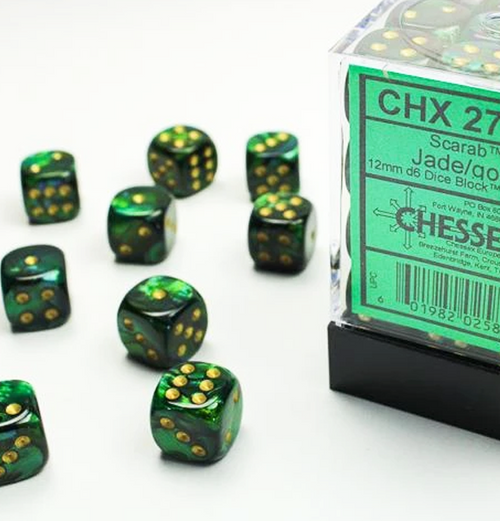 Scarab™ - 12mm d6 Jade w/gold Dice Block